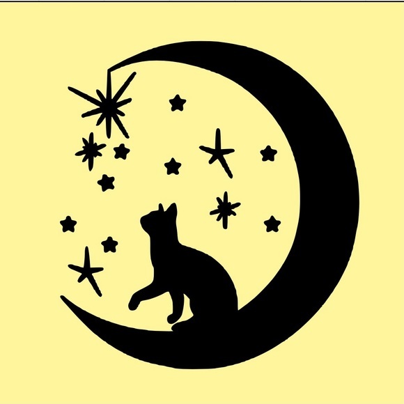 Star Night Moon Cat Black Vinyl Decal 5”